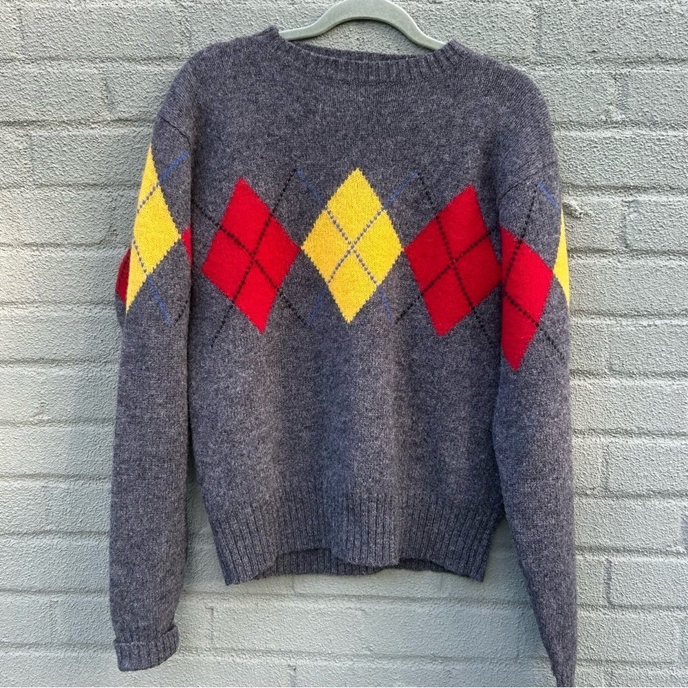 Vintage Christopher Hayes Crewneck 100% Wool Knit Argyle Sweater Size Large - Picture 4 of 8